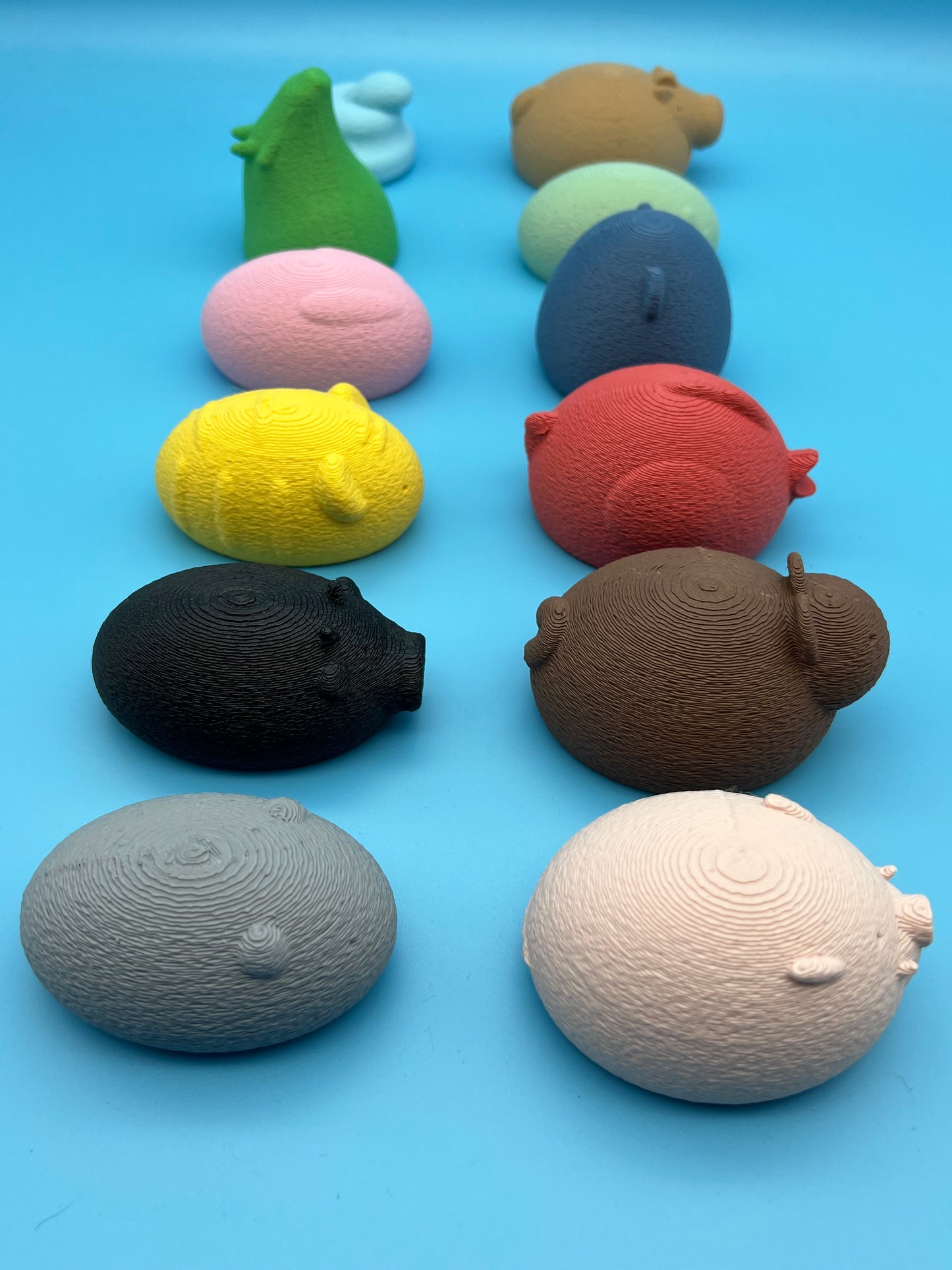LARGE FUZZY Chinese Zodiac full set (14 Figures) Cat Rat Ox Tiger Rabbit Dragon Snake Horse Sheep Monkey Rooster Dog Boar 3D Printed Color