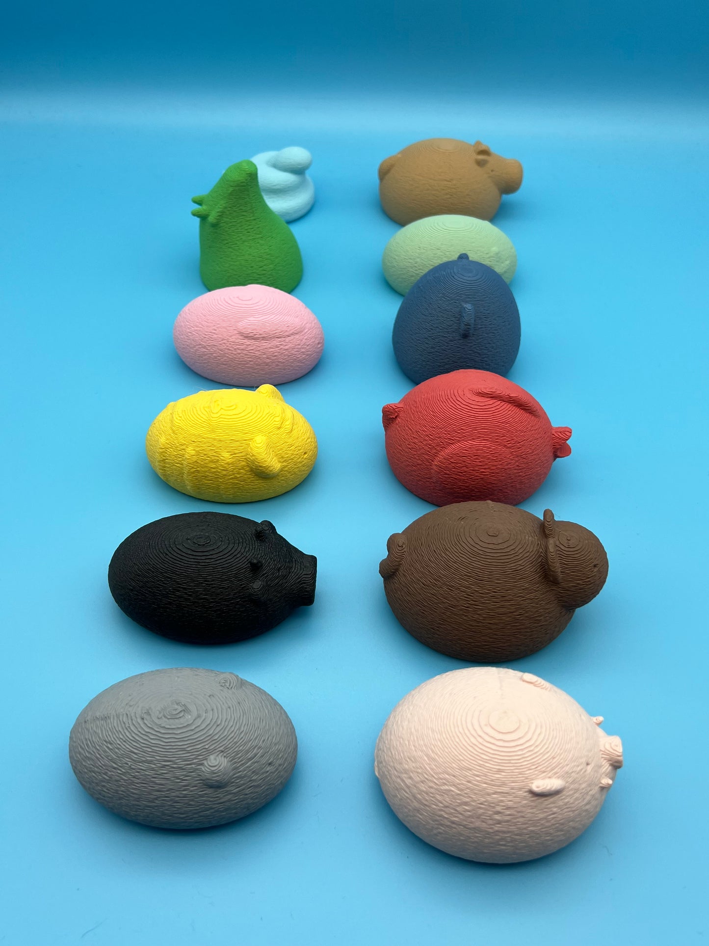 LARGE FUZZY Chinese Zodiac full set (14 Figures) Cat Rat Ox Tiger Rabbit Dragon Snake Horse Sheep Monkey Rooster Dog Boar 3D Printed Color